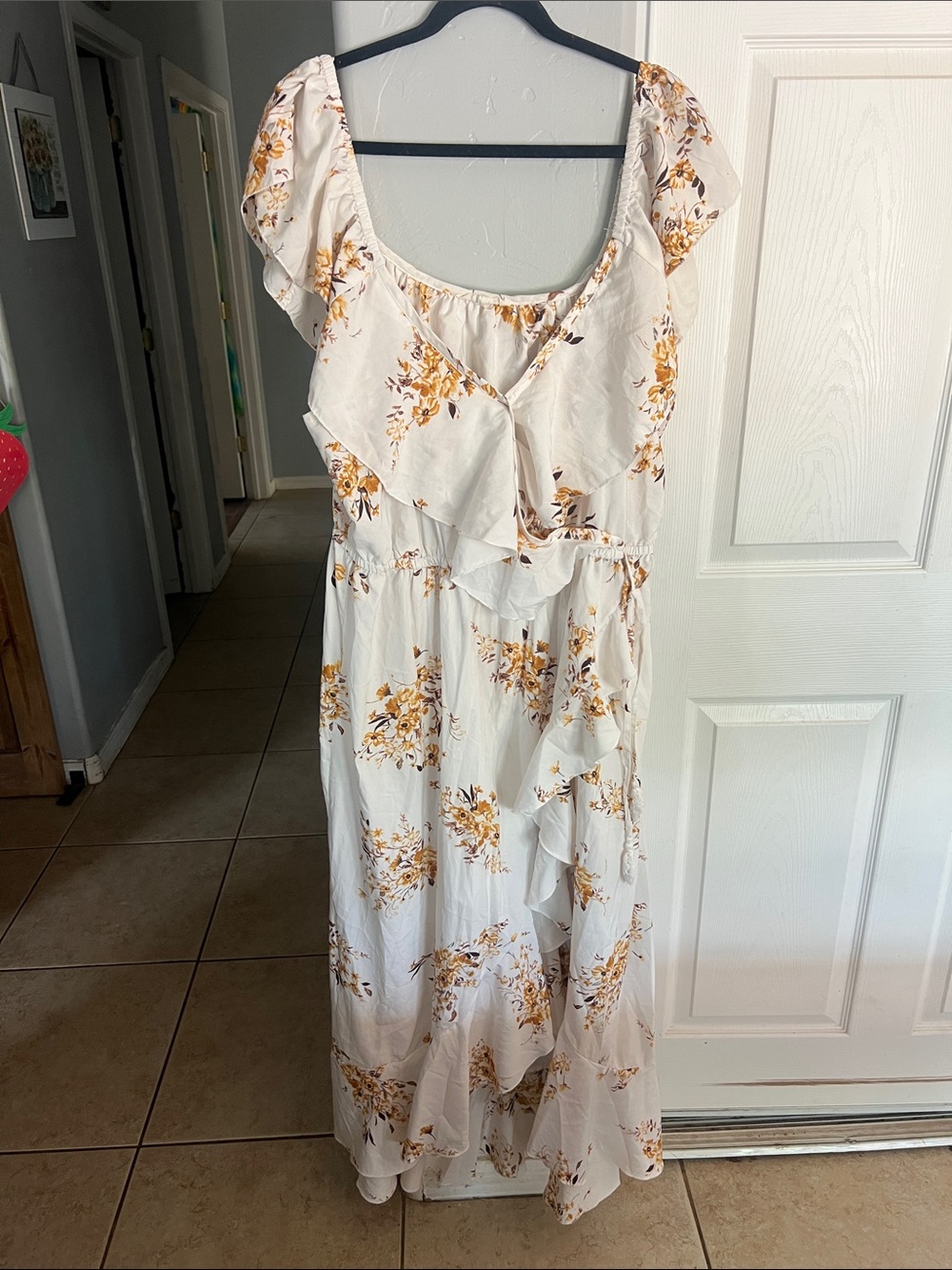 Blush Ivory Maxi Dress with Mustard Floral Print